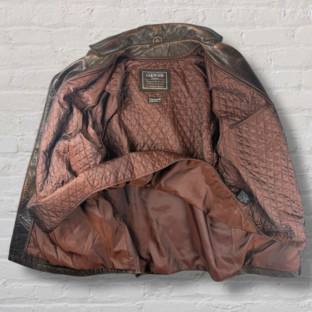 Oakwood Classic Men’s Genuine Leather Coat Brown Thinsulate Large – Vintage - Picture 8 of 17